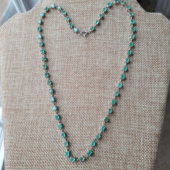 Emerald Necklace 53 Natural Stones Over 12ct May Birthstone 20" Long Sterling - Picture 2 of 15